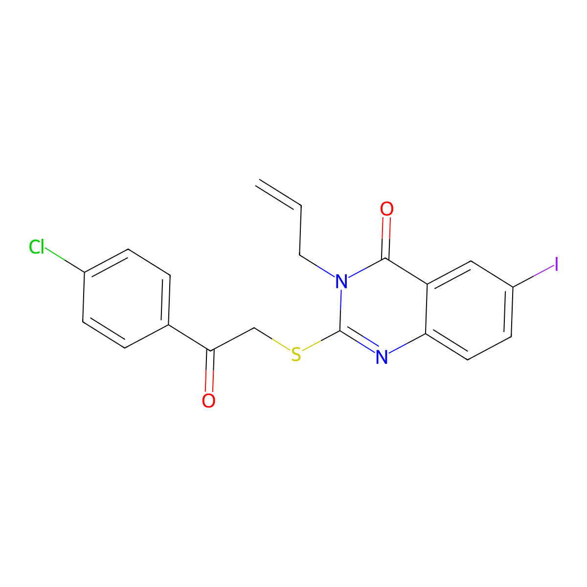 2-[2-(4-Chlorophenyl)-2-oxoethyl]sulfanyl-6-iodo-3-prop-2-enylquinazolin-4-one molecular structure, CAS 488121-20-6
