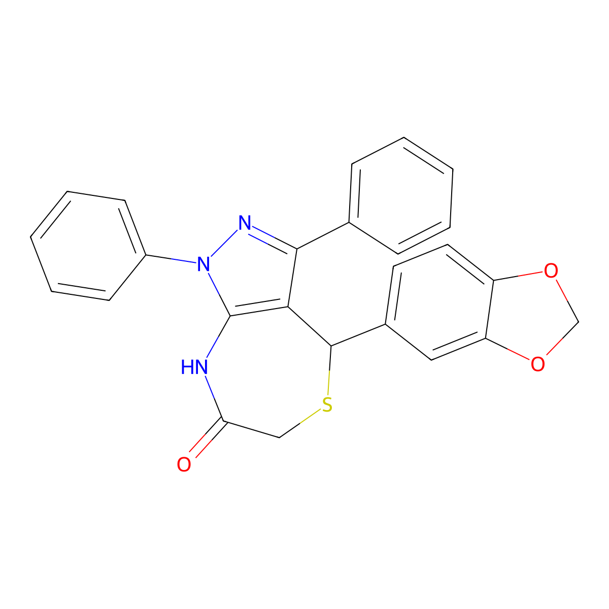 4-(1,3-benzodioxol-5-yl)-1,3-diphenyl-4,8-dihydro-1H-pyrazolo[3,4-e][1,4]thiazepin-7(6H)-one molecular structure, CAS 488121-21-7