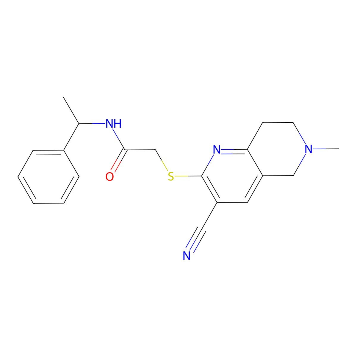 2-[(3-cyano-6-methyl-7,8-dihydro-5H-1,6-naphthyridin-2-yl)sulfanyl]-N-(1-phenylethyl)acetamide molecular structure, CAS 488121-34-2