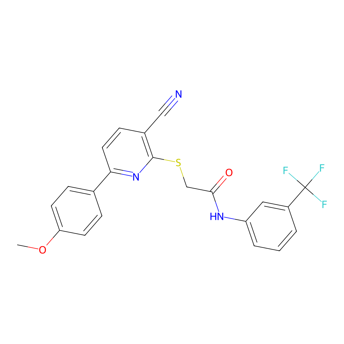 2-[3-cyano-6-(4-methoxyphenyl)pyridin-2-yl]sulfanyl-N-[3-(trifluoromethyl)phenyl]acetamide molecular structure, CAS 488121-37-5