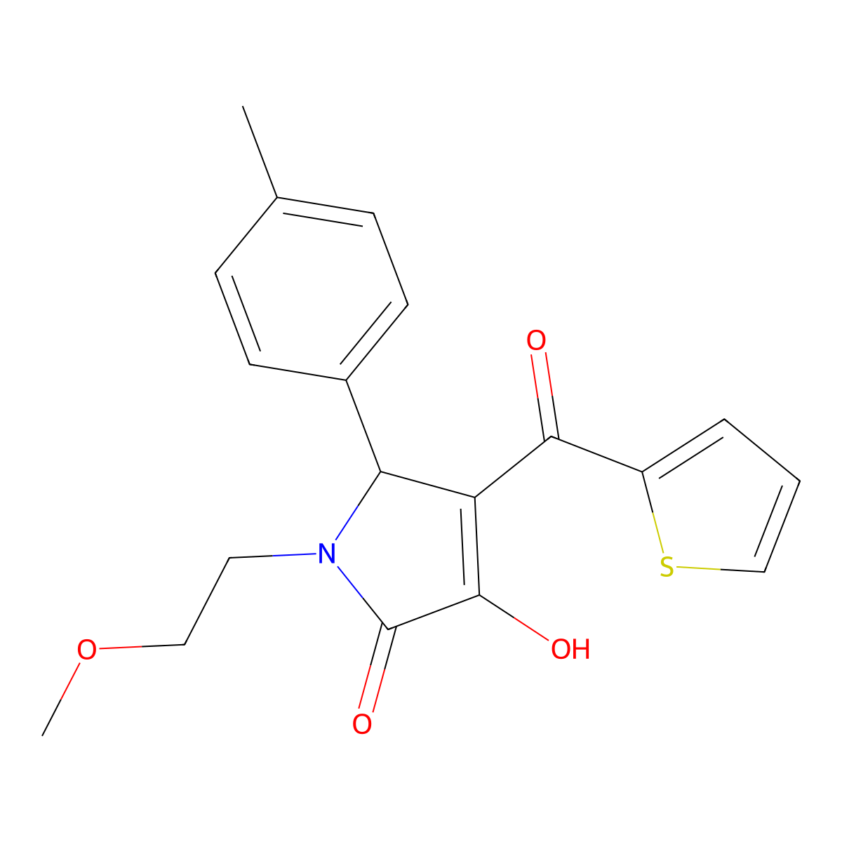 (4E)-4-[hydroxy(thiophen-2-yl)methylidene]-1-(2-methoxyethyl)-5-(4-methylphenyl)pyrrolidine-2,3-dione molecular structure, CAS 488121-55-7