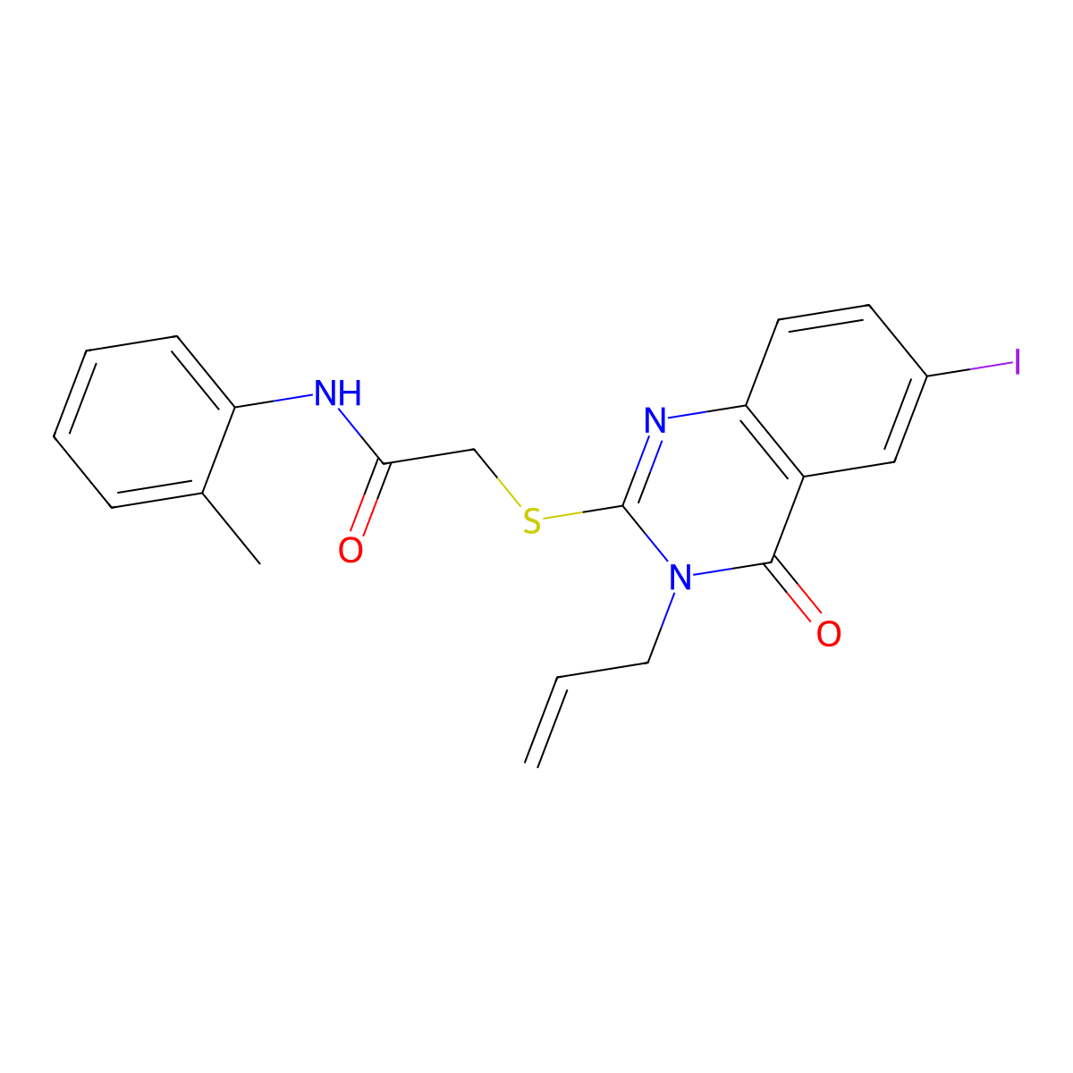 2-(6-iodo-4-oxo-3-prop-2-enylquinazolin-2-yl)sulfanyl-N-(2-methylphenyl)acetamide molecular structure, CAS 488121-99-9