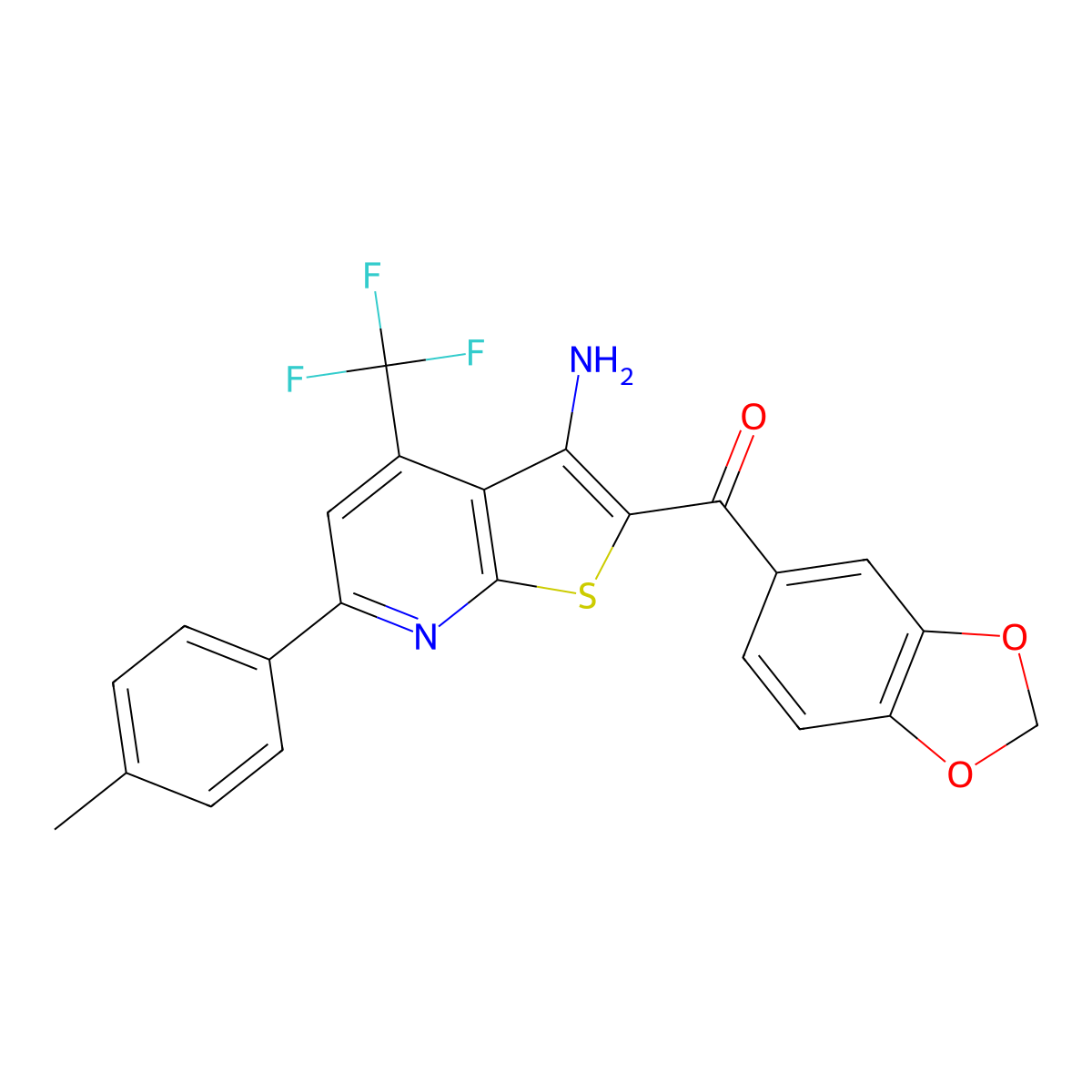 [3-Amino-6-(4-methylphenyl)-4-(trifluoromethyl)thieno[2,3-b]pyridin-2-yl](1,3-benzodioxol-5-yl)methanone molecular structure, CAS 488122-26-5