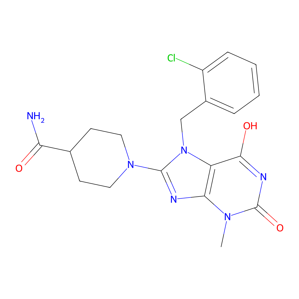 1-(7-(2-chlorobenzyl)-3-methyl-2,6-dioxo-2,3,6,7-tetrahydro-1H-purin-8-yl)piperidine-4-carboxamide molecular structure, CAS 488122-39-0
