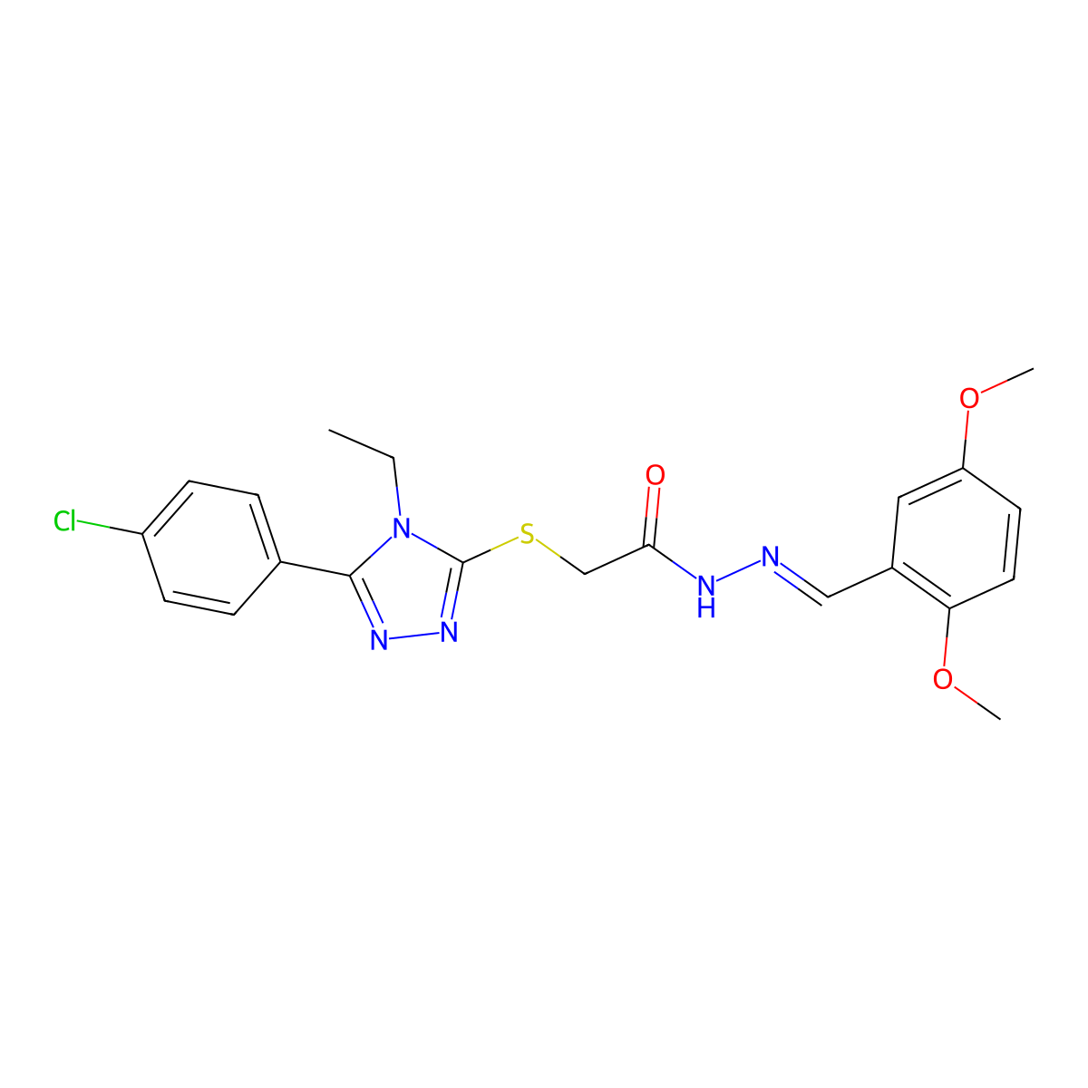 2-[[5-(4-Chlorophenyl)-4-ethyl-4H-1,2,4-triazol-3-yl]thio]acetic acid 2-[(2,5-dimethoxyphenyl)methylene]hydrazide molecular structure, CAS 488122-77-6