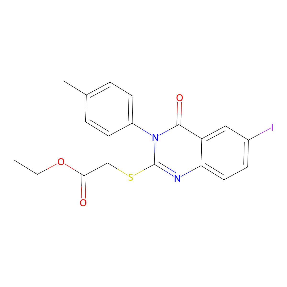 Ethyl 2-[6-iodo-3-(4-methylphenyl)-4-oxoquinazolin-2-yl]sulfanylacetate molecular structure, CAS 488128-52-5