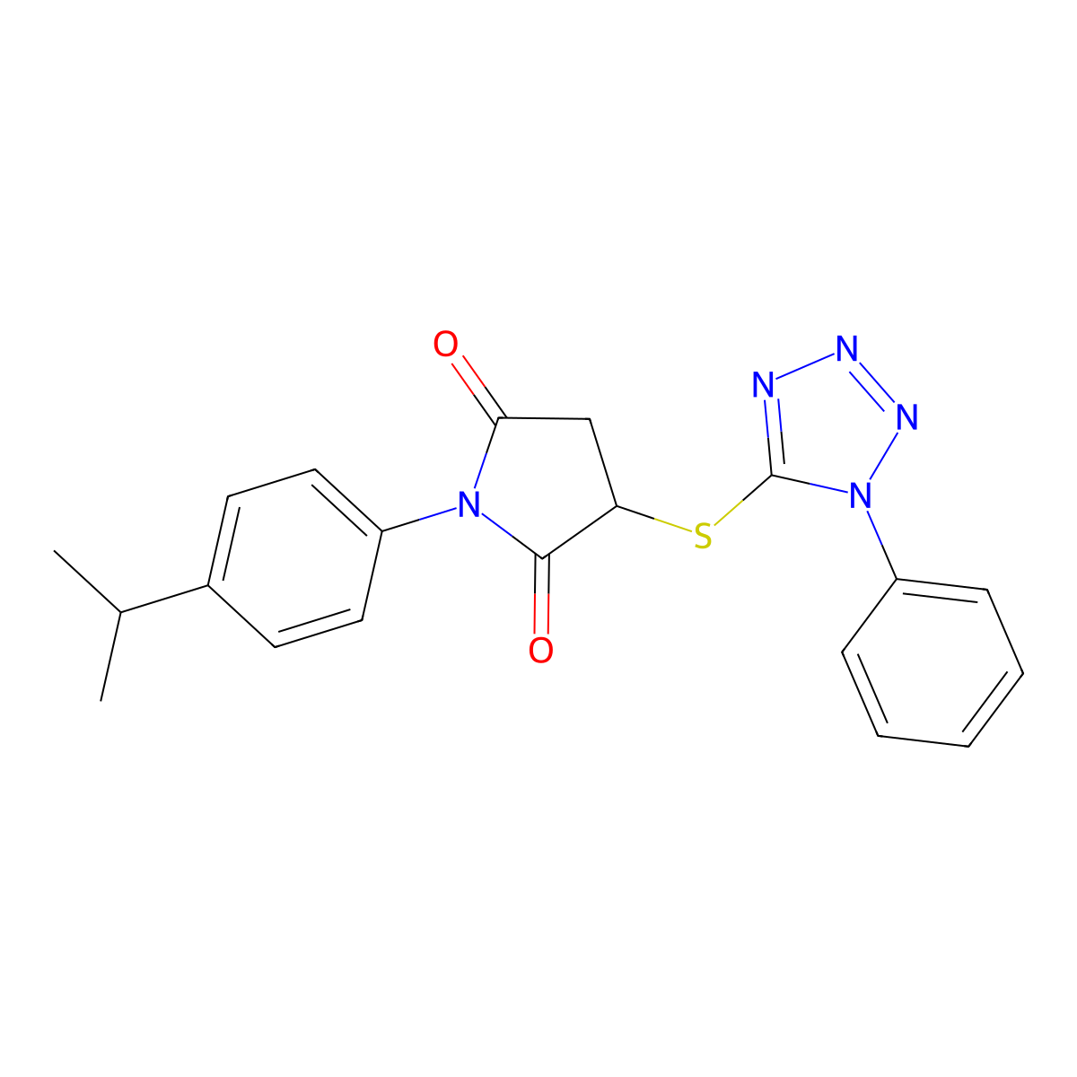 3-[(1-phenyl-1H-tetrazol-5-yl)sulfanyl]-1-[4-(propan-2-yl)phenyl]pyrrolidine-2,5-dione molecular structure, CAS 488129-66-4