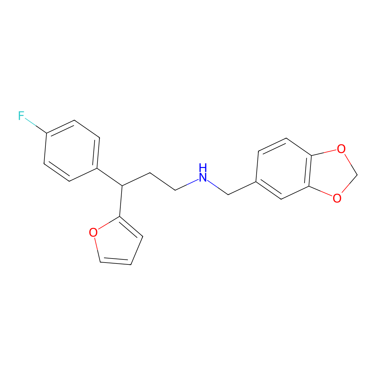 N-(1,3-benzodioxol-5-ylmethyl)-3-(4-fluorophenyl)-3-(furan-2-yl)propan-1-amine molecular structure, CAS 488130-23-0