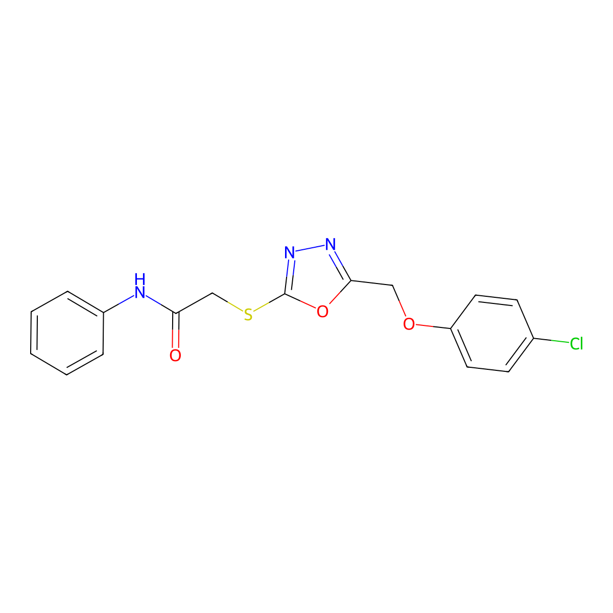 2-({5-[(4-chlorophenoxy)methyl]-1,3,4-oxadiazol-2-yl}sulfanyl)-N-phenylacetamide molecular structure, CAS 488130-30-9