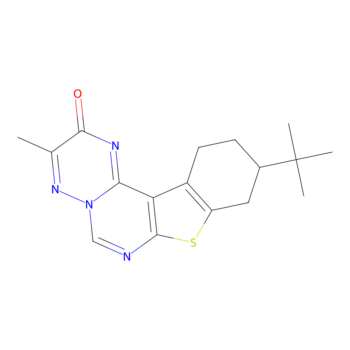 10-tert-butyl-3-methyl-9,10,11,12-tetrahydro-2H-[1]benzothieno[2',3':4,5]pyrimido[1,6-b][1,2,4]triazin-2-one molecular structure, CAS 488130-55-8