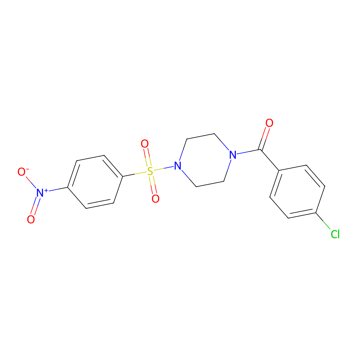 (4-Chlorophenyl)-[4-(4-nitrophenyl)sulfonylpiperazin-1-yl]methanone molecular structure, CAS 488131-15-3