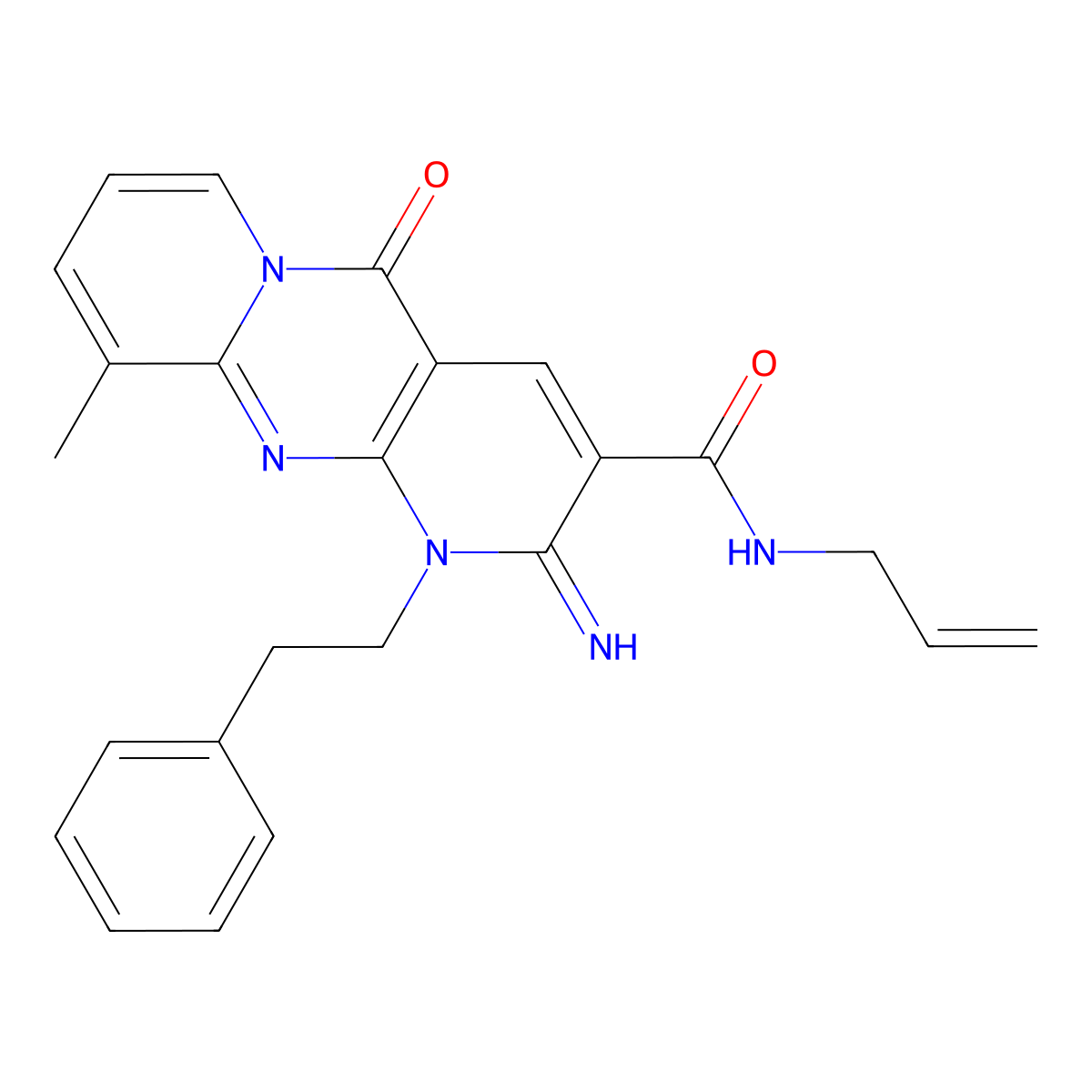 N-Allyl-2-imino-10-methyl-5-oxo-1-(2-phenylethyl)-1,5-dihydro-2H-dipyrido[1,2-A:2,3-D]pyrimidine-3-carboxamide molecular structure, CAS 488131-84-6