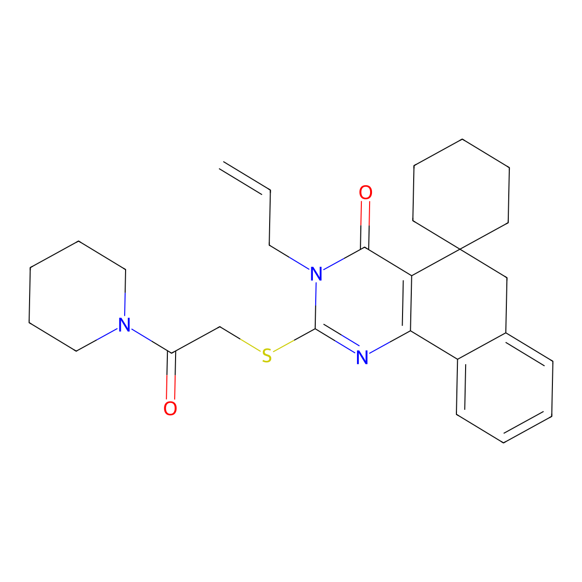 2-(2-oxo-2-piperidin-1-ylethyl)sulfanyl-3-prop-2-enylspiro[6H-benzo[h]quinazoline-5,1'-cyclohexane]-4-one molecular structure, CAS 488132-38-3