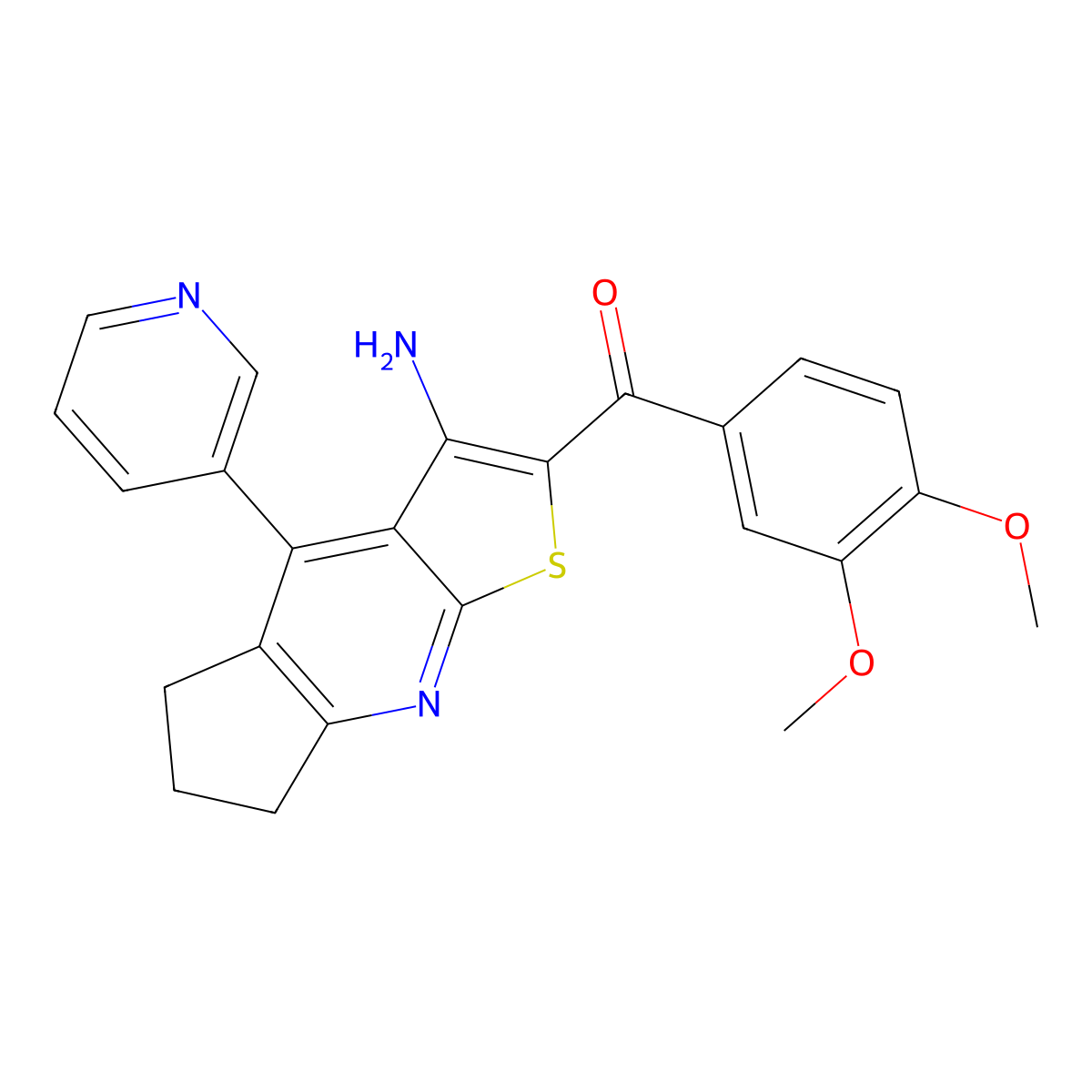 (3-amino-4-(pyridin-3-yl)-6,7-dihydro-5H-cyclopenta[b]thieno[3,2-e]pyridin-2-yl)(3,4-dimethoxyphenyl)methanone molecular structure, CAS 488132-39-4
