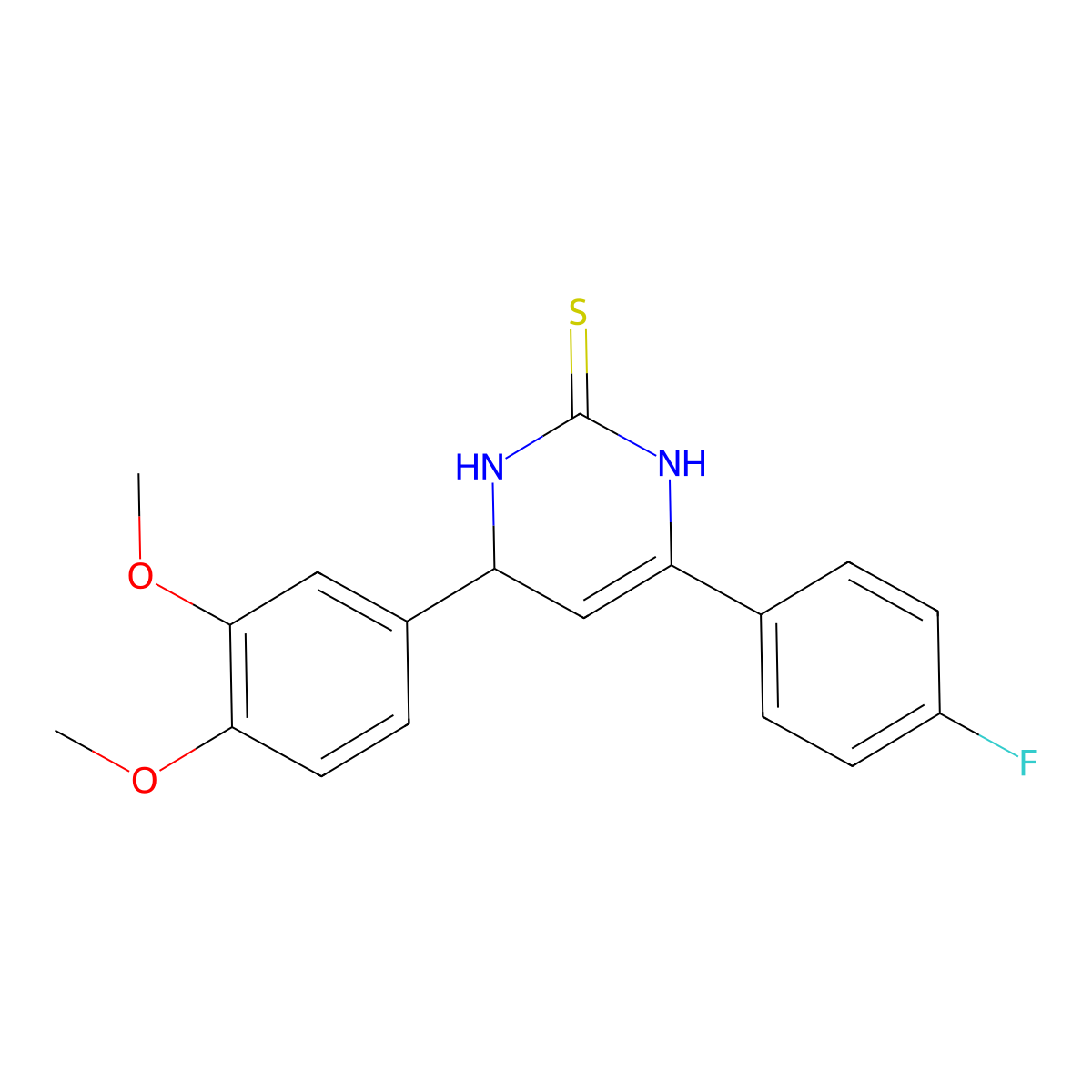 4-(3,4-dimethoxyphenyl)-6-(4-fluorophenyl)-3,4-dihydropyrimidine-2(1H)-thione molecular structure, CAS 488132-47-4