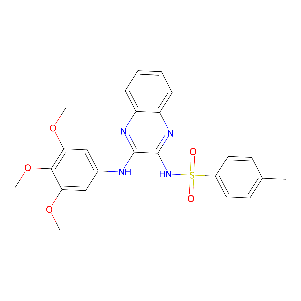 4-methyl-N-{3-[(3,4,5-trimethoxyphenyl)amino]quinoxalin-2-yl}benzenesulfonamide molecular structure, CAS 488132-82-7