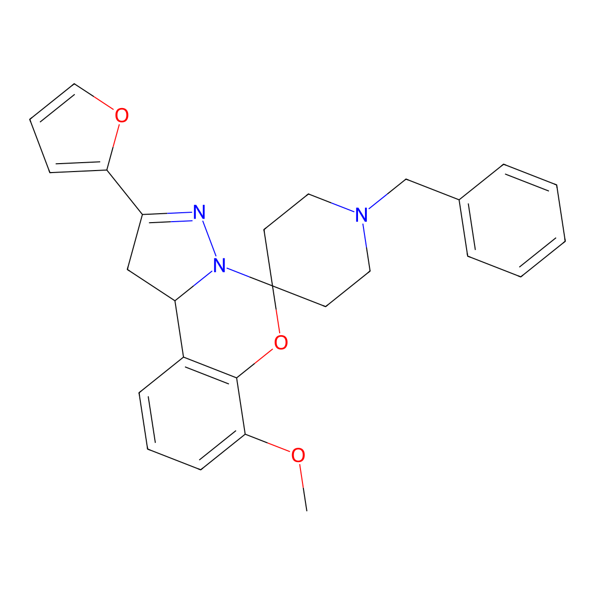 1'-Benzyl-2-(furan-2-yl)-7-methoxy-1,10b-dihydrospiro[benzo[e]pyrazolo[1,5-c][1,3]oxazine-5,4'-piperidine] molecular structure, CAS 488134-08-3