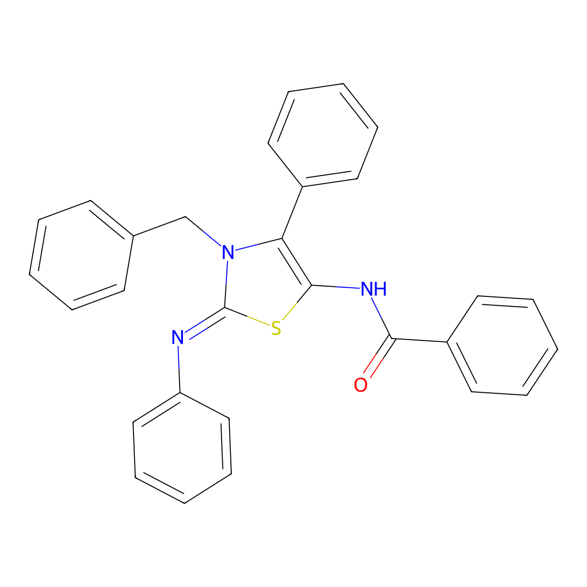 N-[(2Z)-3-benzyl-4-phenyl-2-(phenylimino)-2,3-dihydro-1,3-thiazol-5-yl]benzamide molecular structure, CAS 488134-44-7