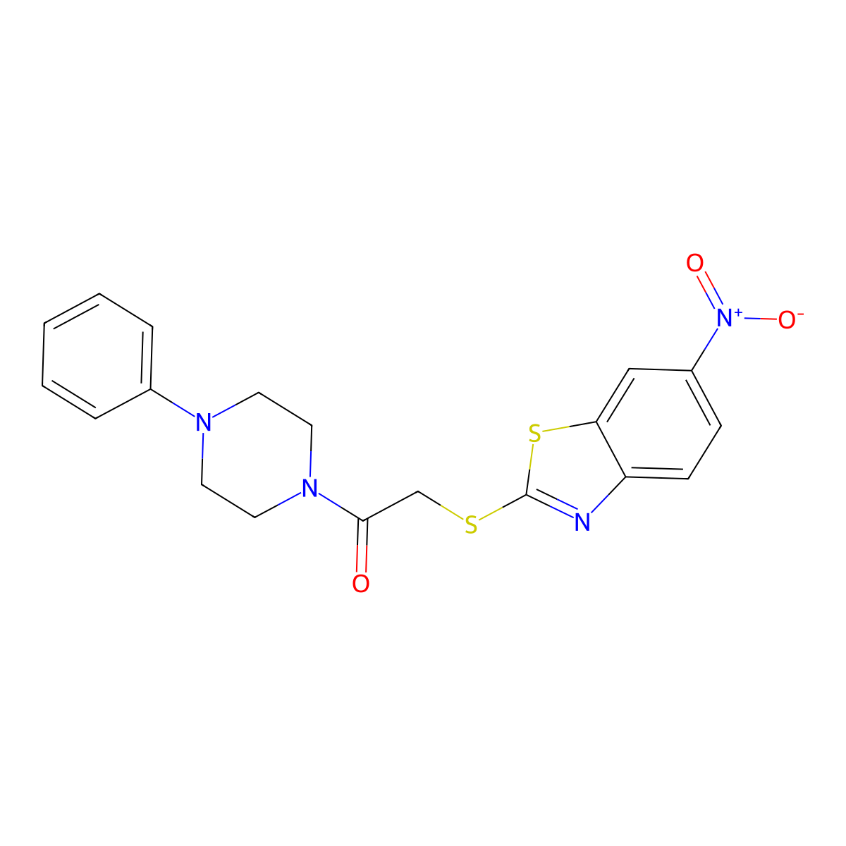 2-[(6-Nitro-1,3-benzothiazol-2-yl)sulfanyl]-1-(4-phenylpiperazin-1-yl)ethanone molecular structure, CAS 488135-04-2
