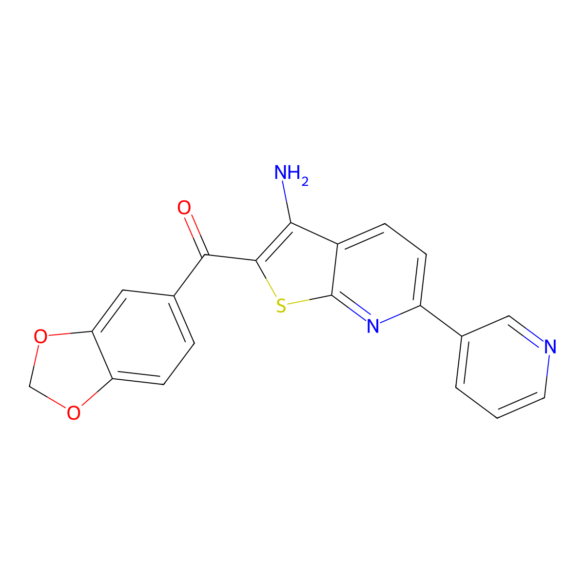 (3-Amino-6-pyridin-3-ylthieno[2,3-b]pyridin-2-yl)-(1,3-benzodioxol-5-yl)methanone molecular structure, CAS 488135-26-8