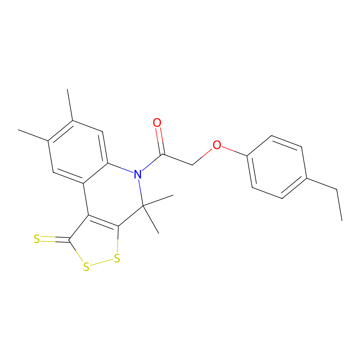 2-(4-ethylphenoxy)-1-(4,4,7,8-tetramethyl-1-thioxo-1,4-dihydro-5H-[1,2]dithiolo[3,4-c]quinolin-5-yl)ethanone molecular structure, CAS 488135-45-1