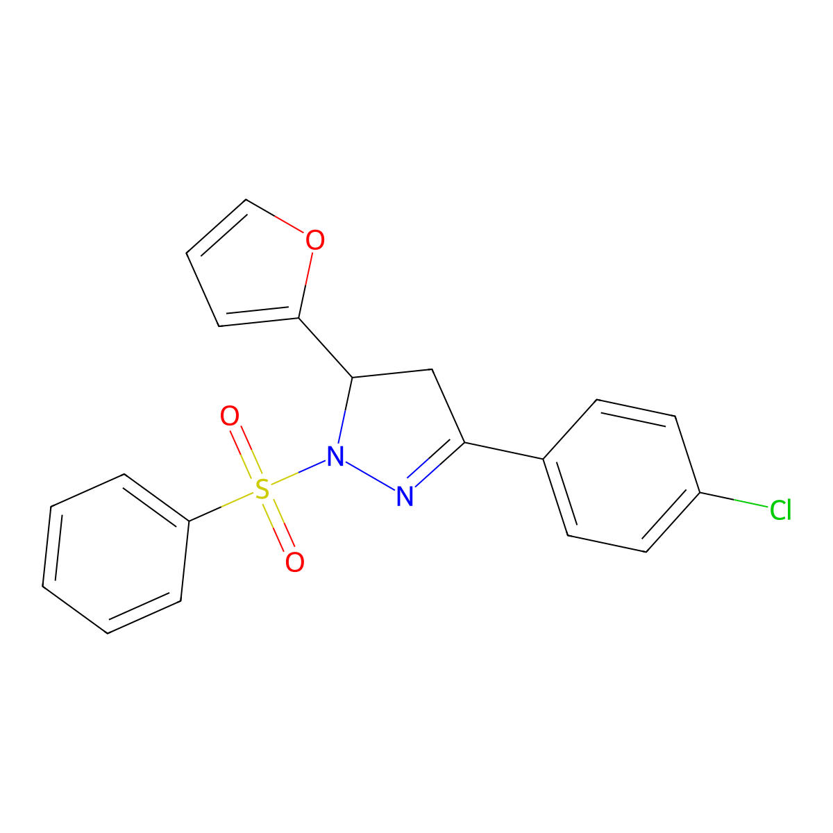 2-(Benzenesulfonyl)-5-(4-chlorophenyl)-3-(furan-2-yl)-3,4-dihydropyrazole molecular structure, CAS 488135-68-8