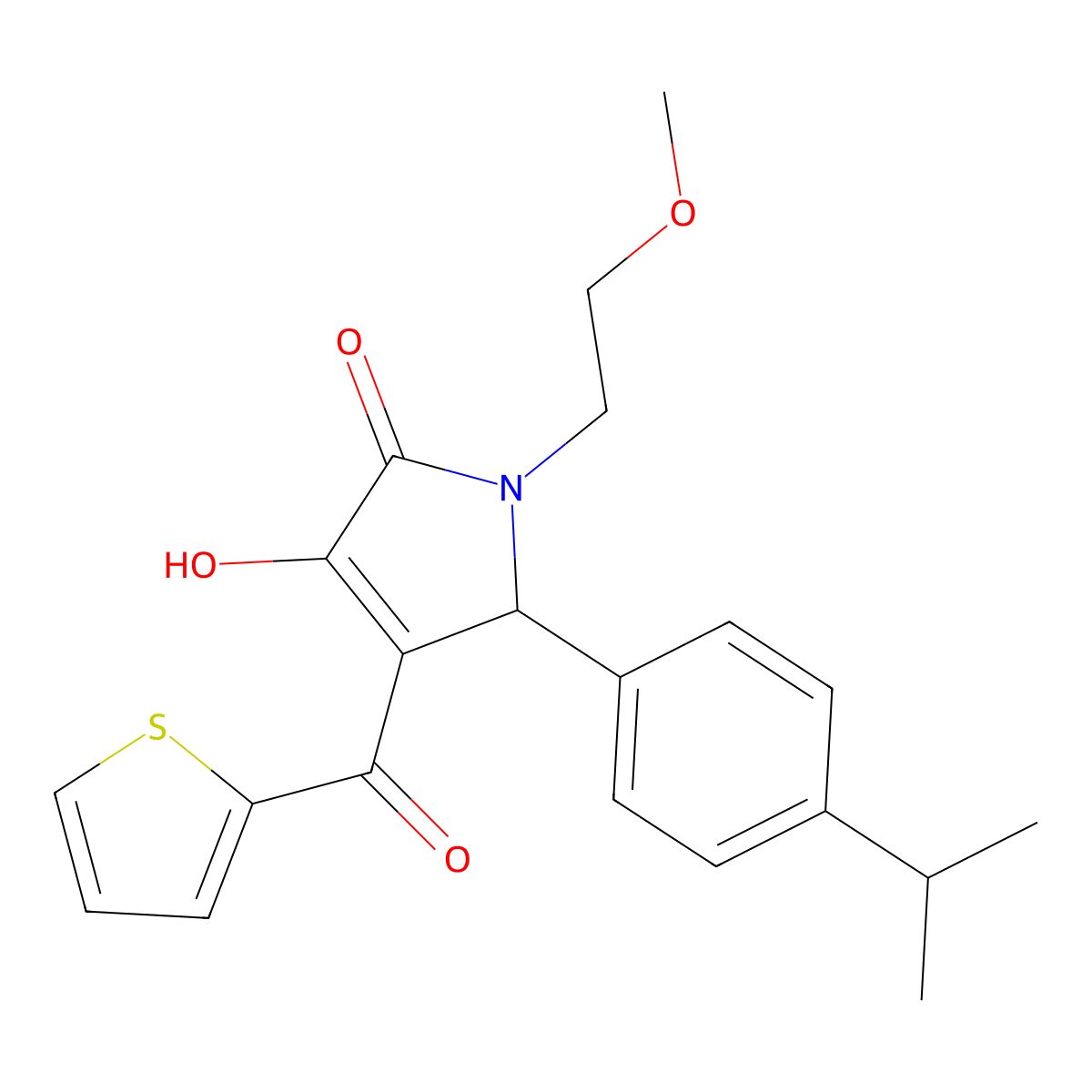 (4E)-4-[hydroxy(thiophen-2-yl)methylidene]-1-(2-methoxyethyl)-5-[4-(propan-2-yl)phenyl]pyrrolidine-2,3-dione molecular structure, CAS 488136-77-2