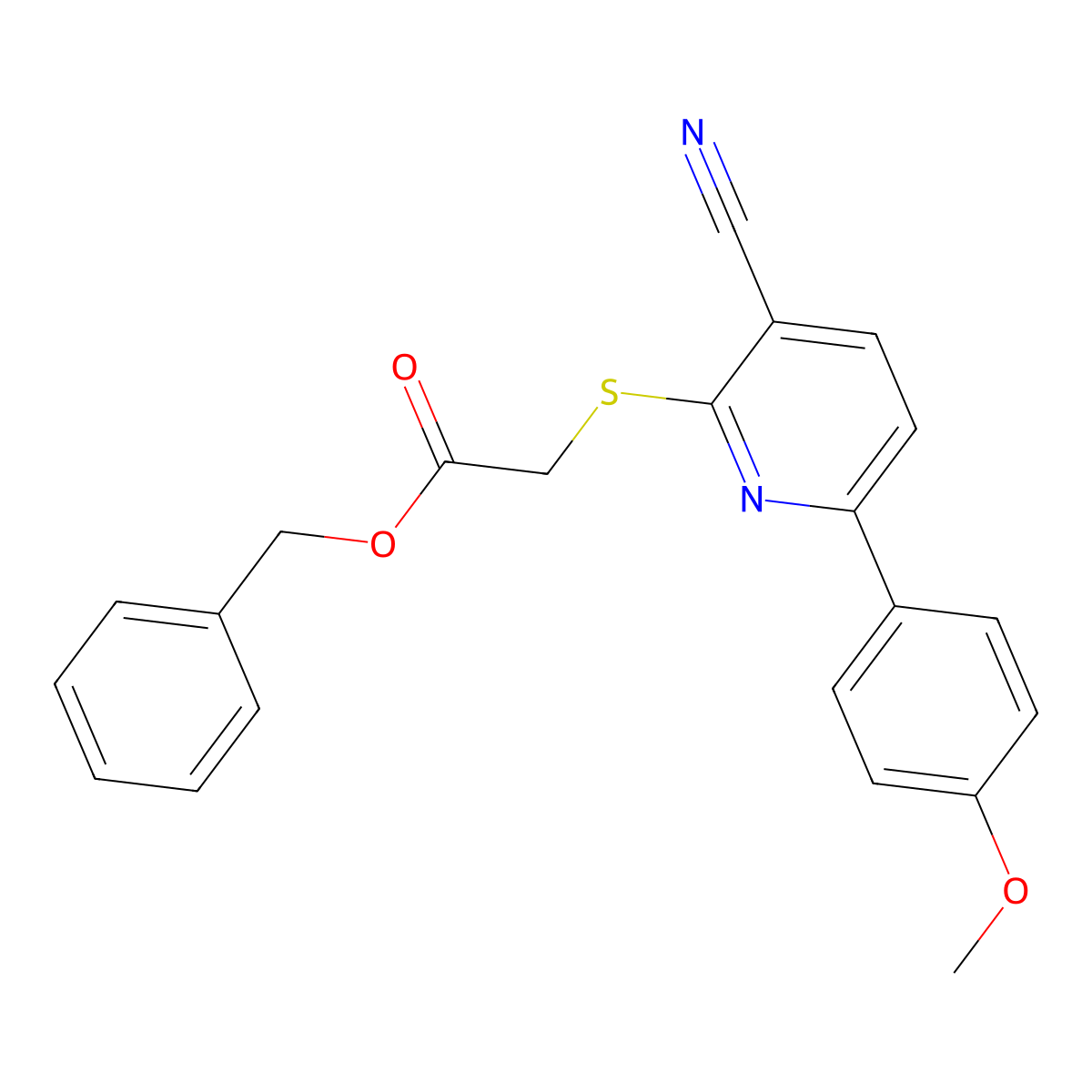 Benzyl 2-[3-cyano-6-(4-methoxyphenyl)pyridin-2-yl]sulfanylacetate molecular structure, CAS 488137-02-6