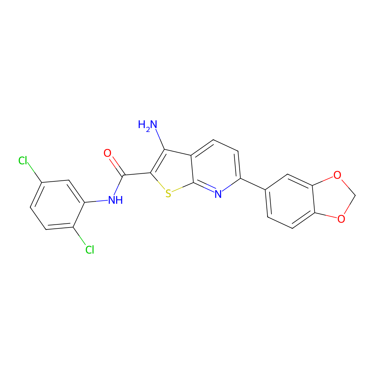 3-amino-6-(1,3-benzodioxol-5-yl)-N-(2,5-dichlorophenyl)thieno[2,3-b]pyridine-2-carboxamide molecular structure, CAS 488137-48-0