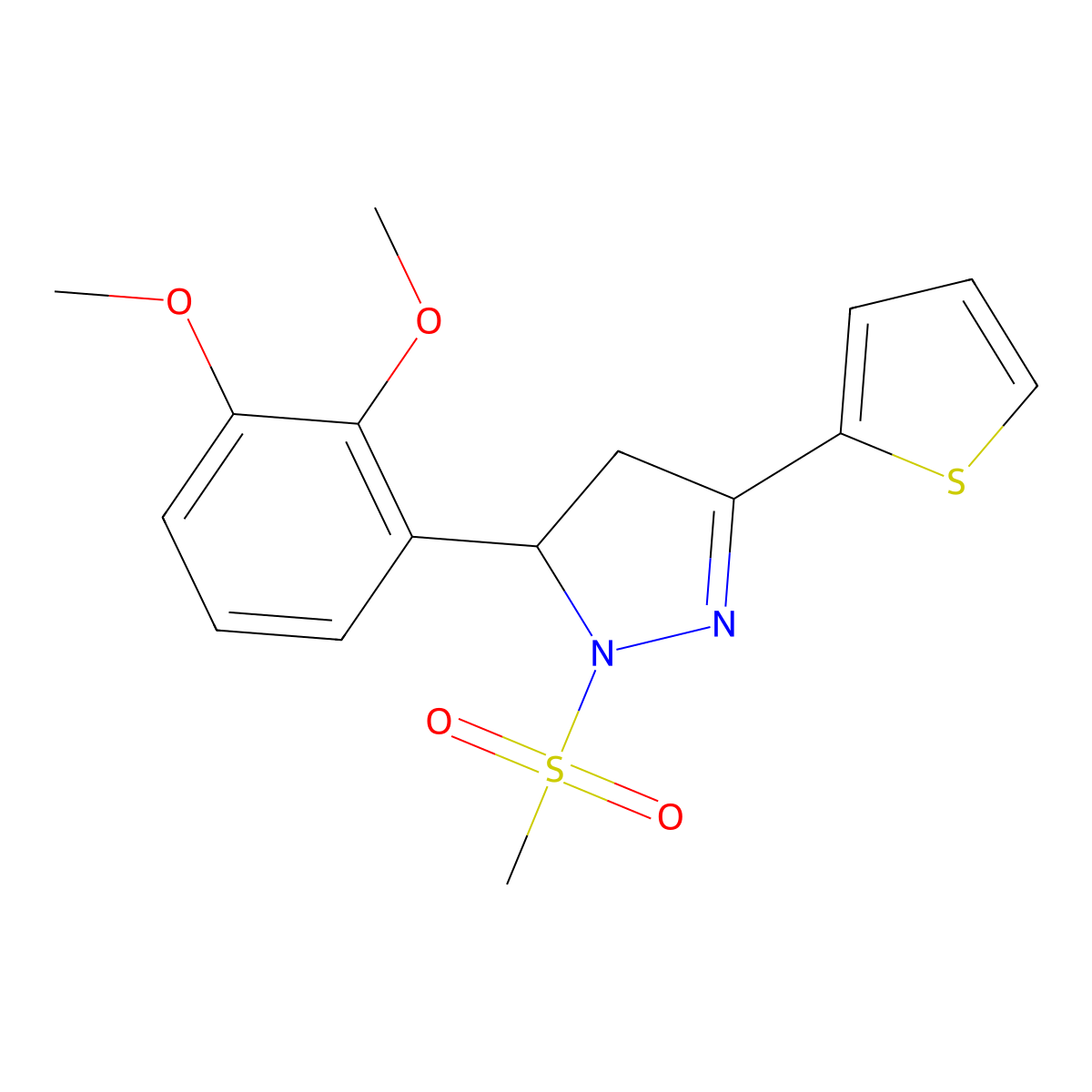 5-(2,3-dimethoxyphenyl)-1-(methylsulfonyl)-3-(thiophen-2-yl)-4,5-dihydro-1H-pyrazole molecular structure, CAS 488138-18-7