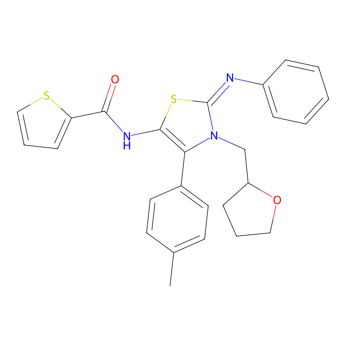 N-[(2E)-4-(4-methylphenyl)-2-(phenylimino)-3-(tetrahydrofuran-2-ylmethyl)-2,3-dihydro-1,3-thiazol-5-yl]thiophene-2-carboxamide molecular structure, CAS 488138-21-2