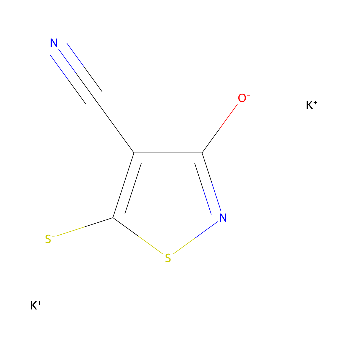 Dipotassium (4-cyano-3-oxido-1,2-thiazol-5-yl)sulfanide molecular structure, CAS 4885-97-6