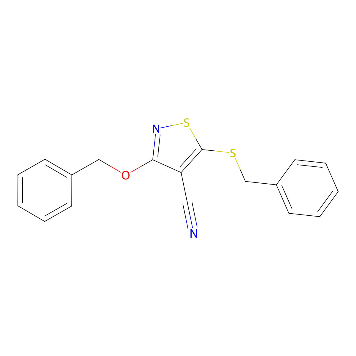3-(Benzyloxy)-5-(benzylsulfanyl)-1,2-thiazole-4-carbonitrile molecular structure, CAS 4886-24-2