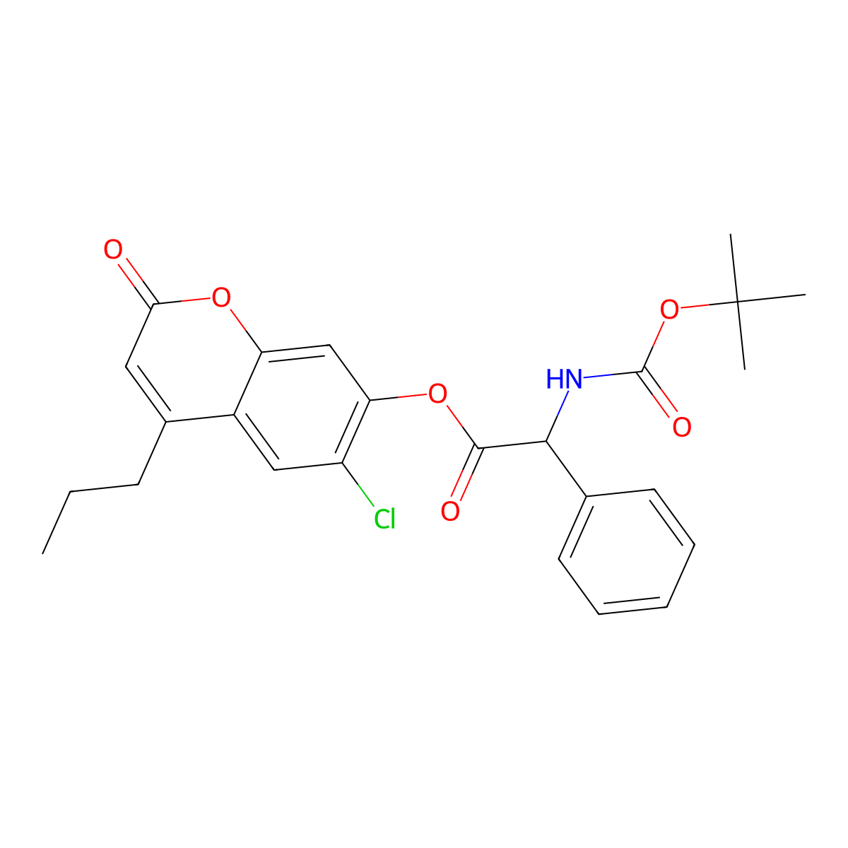 6-chloro-2-oxo-4-propyl-2H-chromen-7-yl [(tert-butoxycarbonyl)amino](phenyl)acetate molecular structure, CAS 4887-76-7