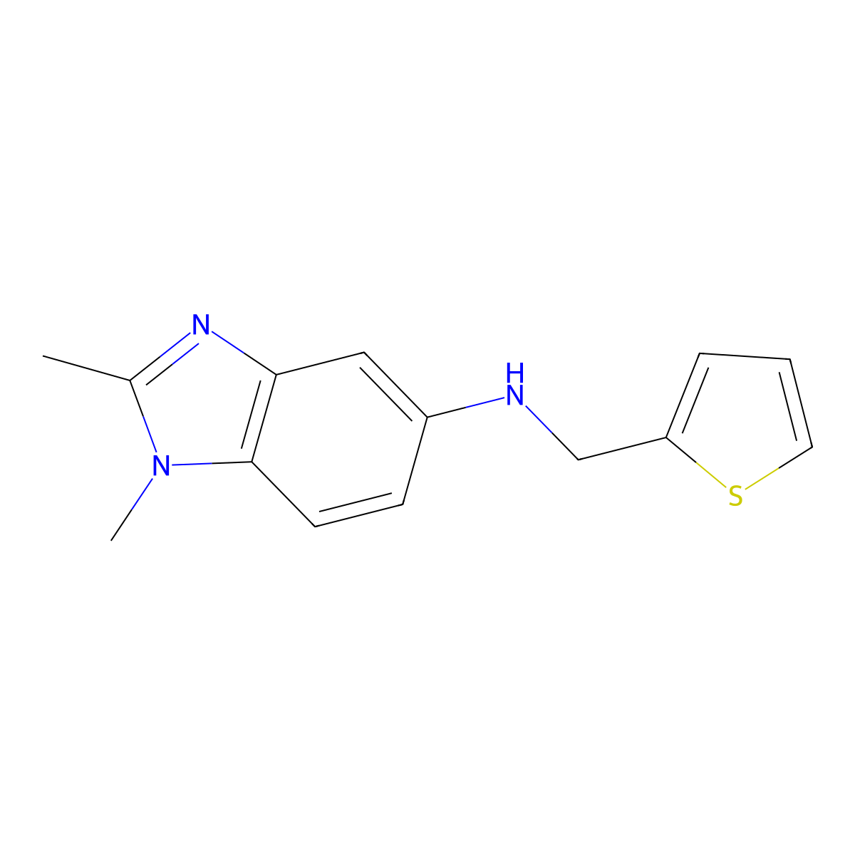 1,2-dimethyl-N-(thiophen-2-ylmethyl)benzimidazol-5-amine molecular structure, CAS 488704-85-4