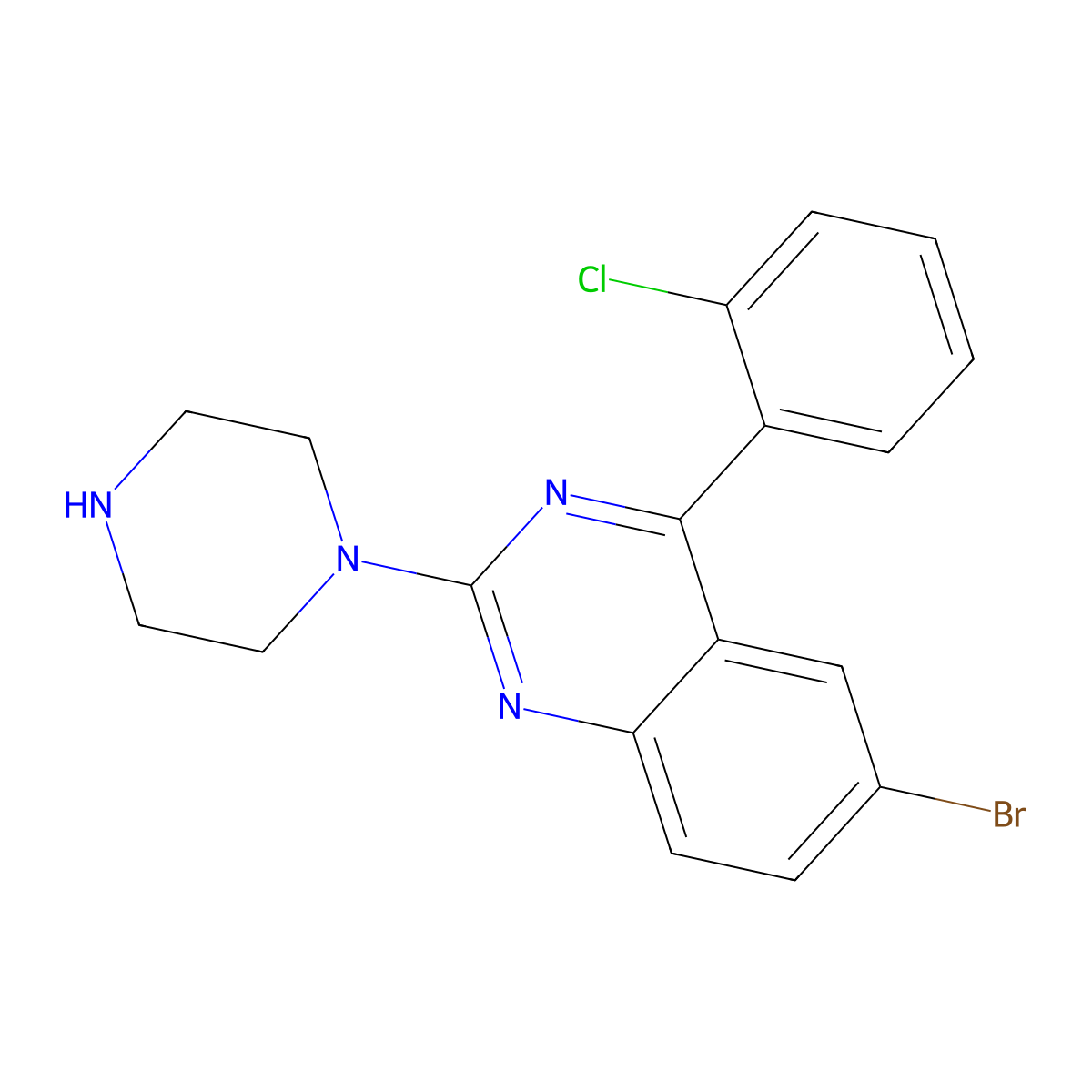 6-Bromo-4-(2-chloro-phenyl)-2-piperazin-1-yl-quinazoline molecular structure, CAS 488704-92-3