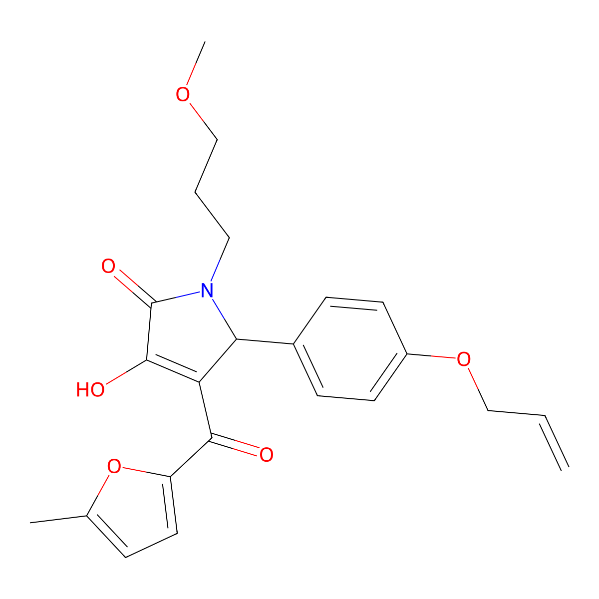 (4E)-4-[hydroxy(5-methylfuran-2-yl)methylidene]-1-(3-methoxypropyl)-5-[4-(prop-2-en-1-yloxy)phenyl]pyrrolidine-2,3-dione molecular structure, CAS 488704-94-5