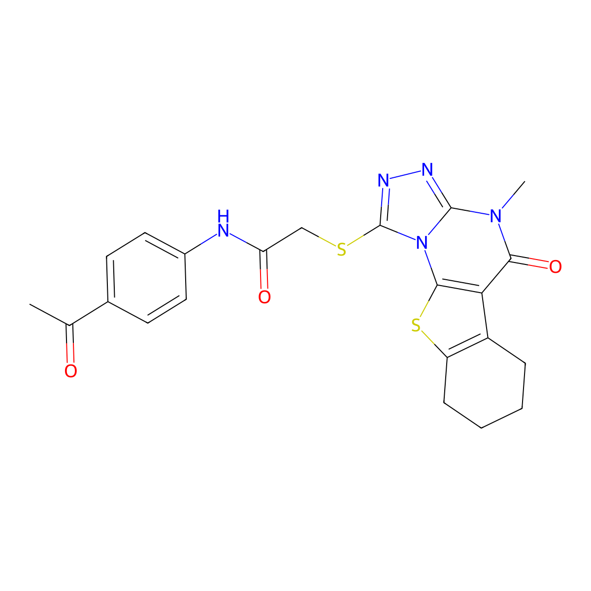 N-(4-acetylphenyl)-2-((4-methyl-5-oxo-4,5,6,7,8,9-hexahydrobenzo[4,5]thieno[3,2-e][1,2,4]triazolo[4,3-a]pyrimidin-1-yl)thio)acetamide molecular structure, CAS 488705-46-0