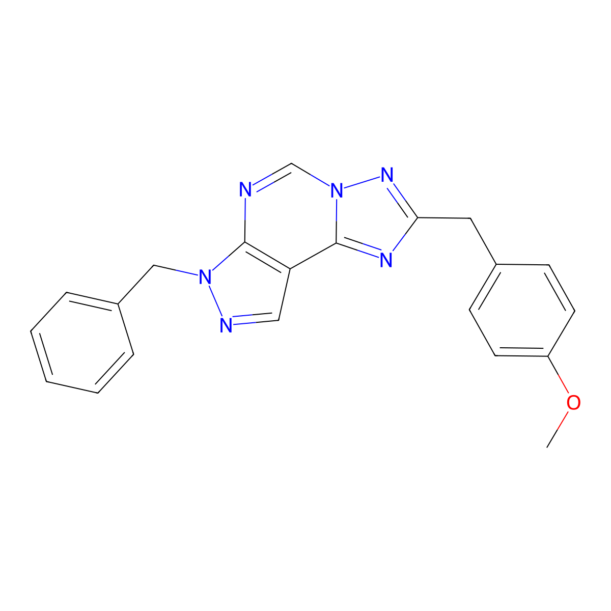 7-benzyl-2-(4-methoxybenzyl)-7H-pyrazolo[4,3-e][1,2,4]triazolo[1,5-c]pyrimidine molecular structure, CAS 488705-77-7