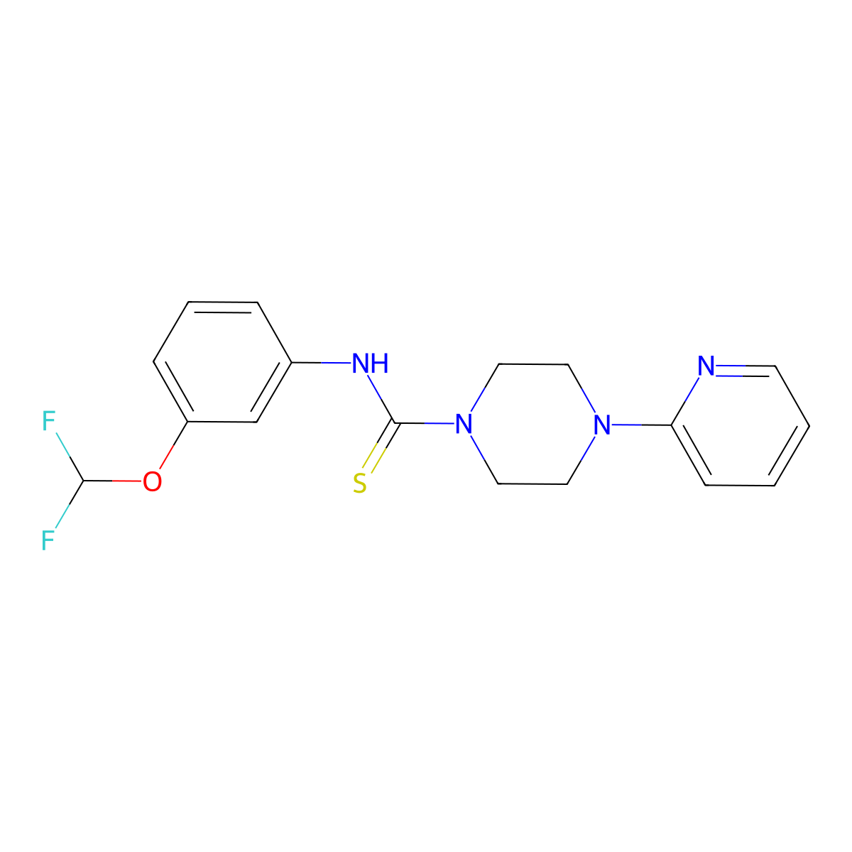 N-[3-(difluoromethoxy)phenyl]-4-(2-pyridinyl)-1-piperazinecarbothioamide molecular structure, CAS 488705-98-2