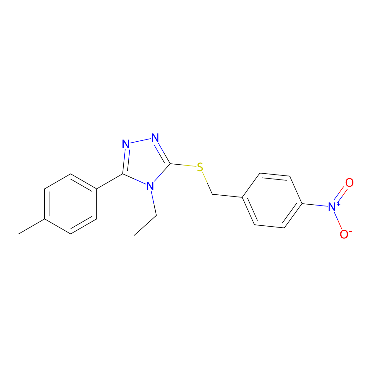 4-Ethyl-3-(4-methylphenyl)-5-[(4-nitrophenyl)methylsulfanyl]-1,2,4-triazole molecular structure, CAS 488706-89-4