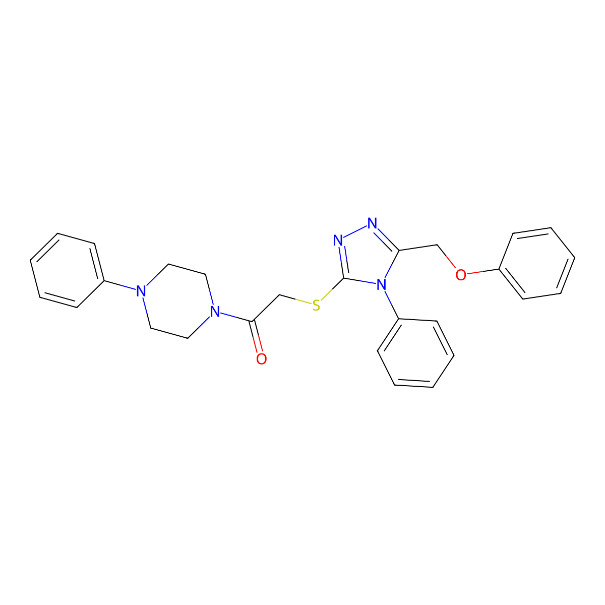 2-[[5-(Phenoxymethyl)-4-phenyl-1,2,4-triazol-3-yl]sulfanyl]-1-(4-phenylpiperazin-1-yl)ethanone molecular structure, CAS 488707-48-8