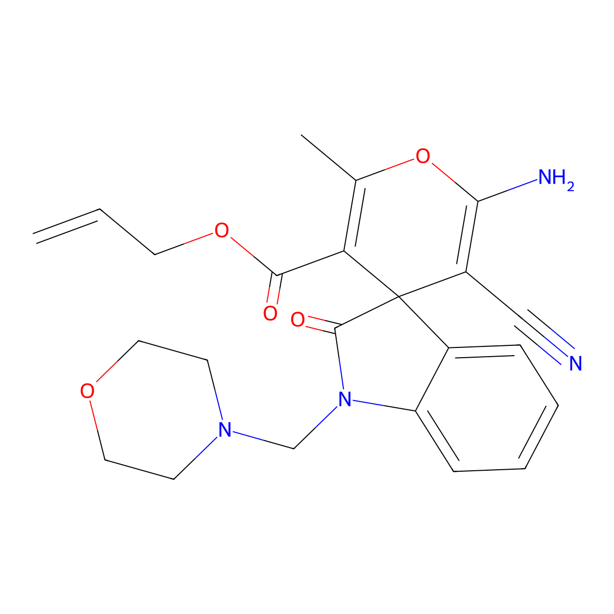 Prop-2-enyl 6'-amino-5'-cyano-2'-methyl-1-(morpholin-4-ylmethyl)-2-oxospiro[indole-3,4'-pyran]-3'-carboxylate molecular structure, CAS 488707-59-1