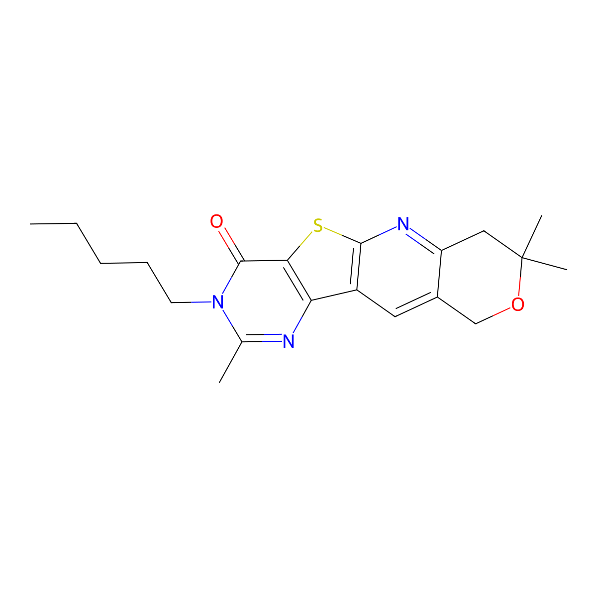 2,8,8-trimethyl-3-pentyl-7,10-dihydro-8H-pyrano[3'',4'':5',6']pyrido[3',2':4,5]thieno[3,2-d]pyrimidin-4(3H)-one molecular structure, CAS 488707-67-1