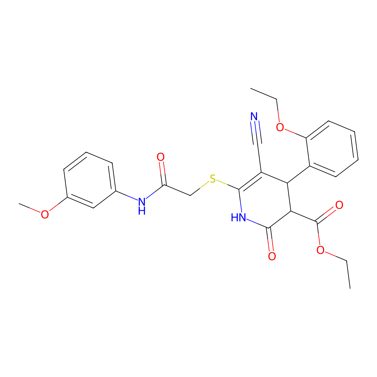 ethyl 5-cyano-4-(2-ethoxyphenyl)-6-[2-(3-methoxyanilino)-2-oxoethyl]sulfanyl-2-oxo-3,4-dihydro-1H-pyridine-3-carboxylate molecular structure, CAS 488707-69-3