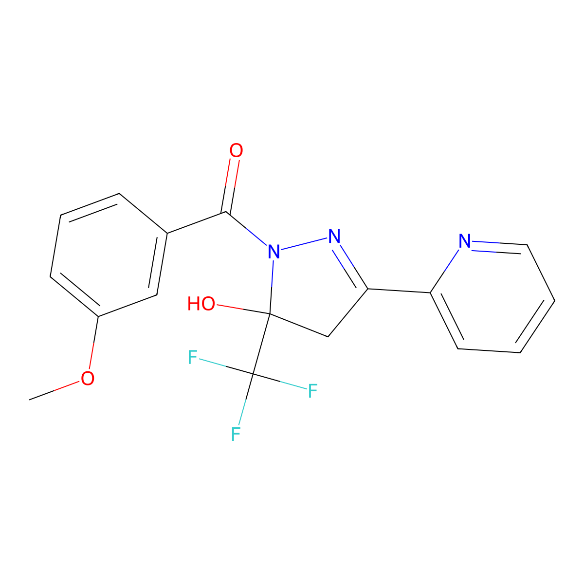 [5-hydroxy-3-pyridin-2-yl-5-(trifluoromethyl)-4H-pyrazol-1-yl]-(3-methoxyphenyl)methanone molecular structure, CAS 488707-72-8