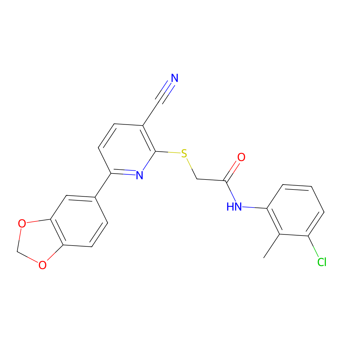 2-[6-(1,3-benzodioxol-5-yl)-3-cyanopyridin-2-yl]sulfanyl-N-(3-chloro-2-methylphenyl)acetamide molecular structure, CAS 488707-76-2