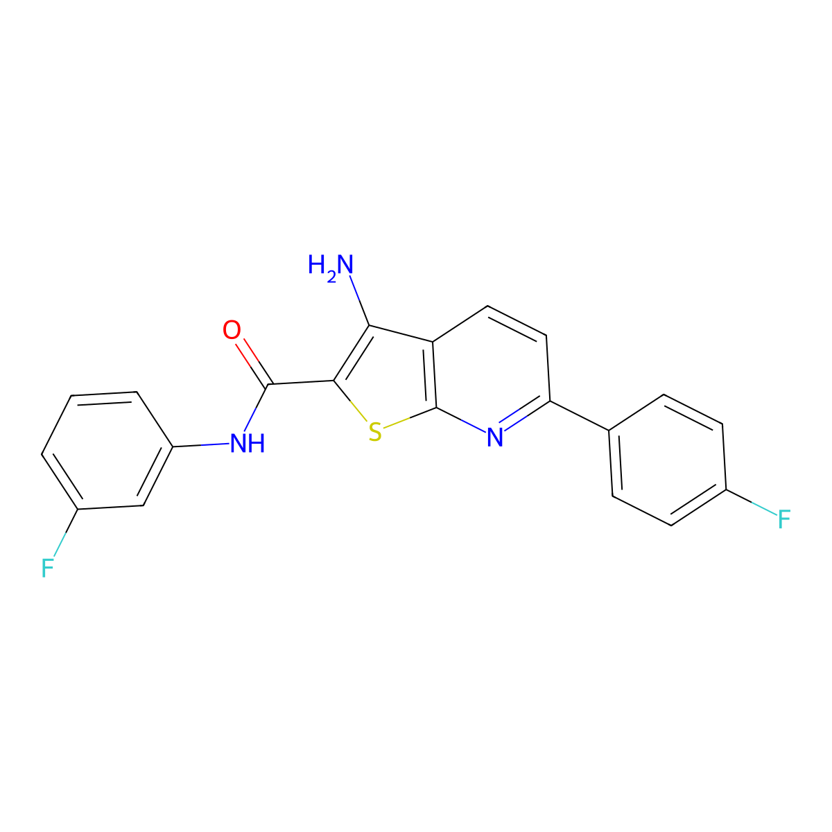 3-amino-N-(3-fluorophenyl)-6-(4-fluorophenyl)thieno[2,3-b]pyridine-2-carboxamide molecular structure, CAS 488707-77-3