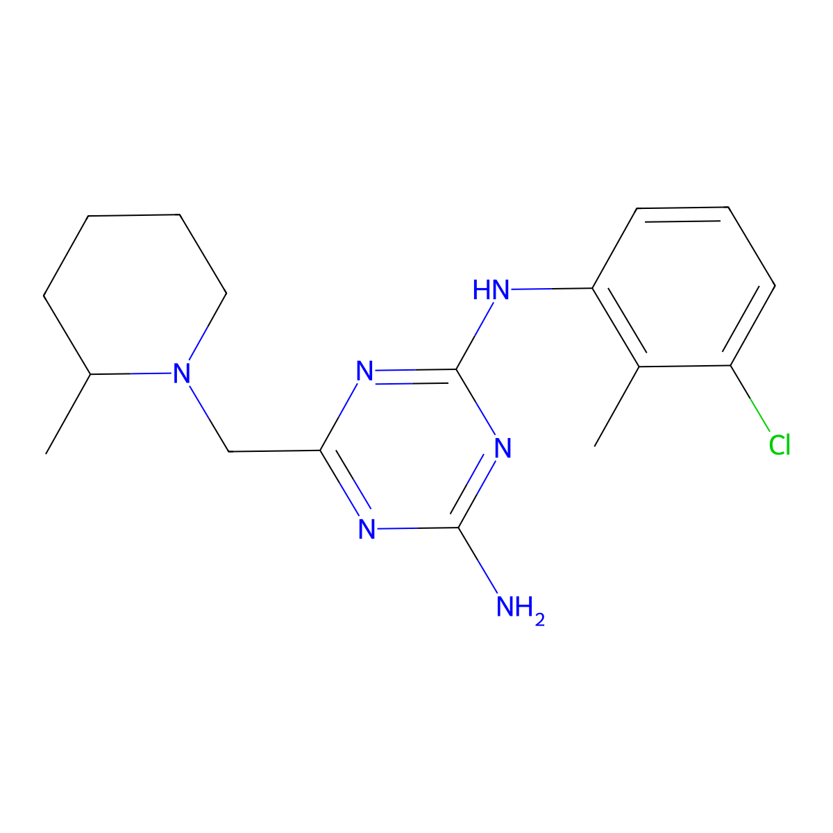 N-(3-chloro-2-methylphenyl)-6-[(2-methylpiperidin-1-yl)methyl]-1,3,5-triazine-2,4-diamine molecular structure, CAS 488708-50-5