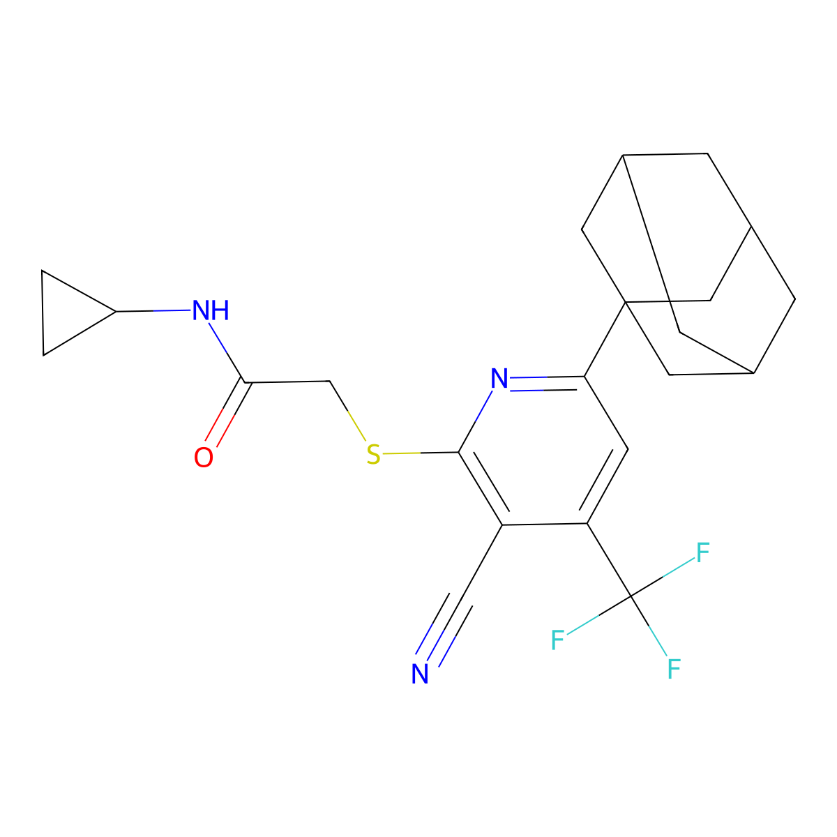 2-{[6-(1-adamantyl)-3-cyano-4-(trifluoromethyl)-2-pyridinyl]sulfanyl}-N-cyclopropylacetamide molecular structure, CAS 488708-78-7